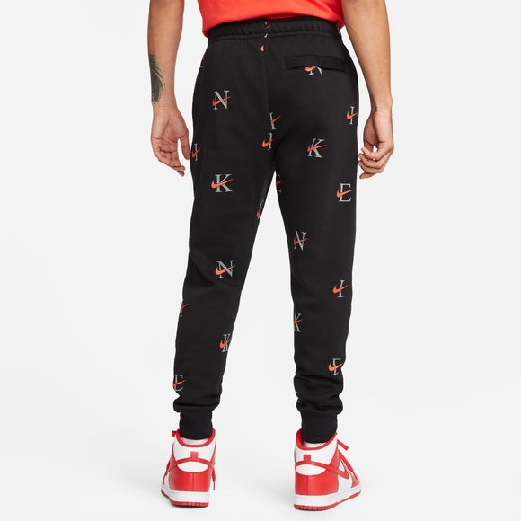 NWT NIKE MEN'S ALL OVER PRINT LOGO JOGGER‎ SWEATPANTS BLACK ORANGE WHITE - Picture 5 of 9